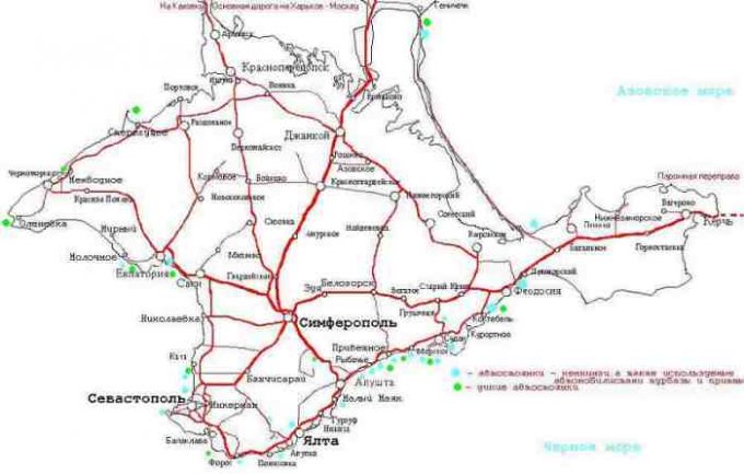 Карта автомобильных дорог крыма подробная с городами и поселками на русском языке